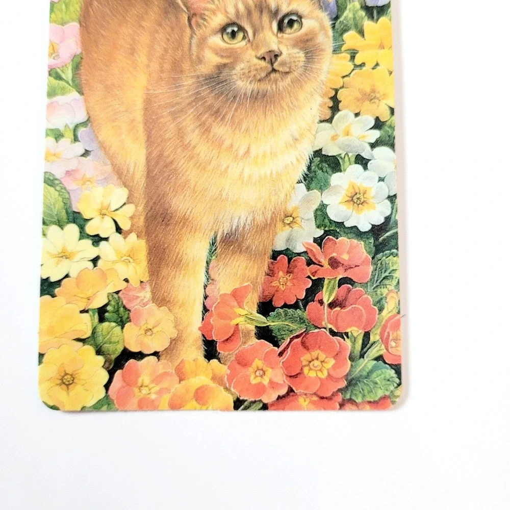 Vintage 90s Lesley Ivory Cats Card Bookmark- Spiro in Primulas 1990 Antioch W213